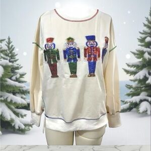Cream and Multicolor Nutcracker Sweatshirt xxlg new